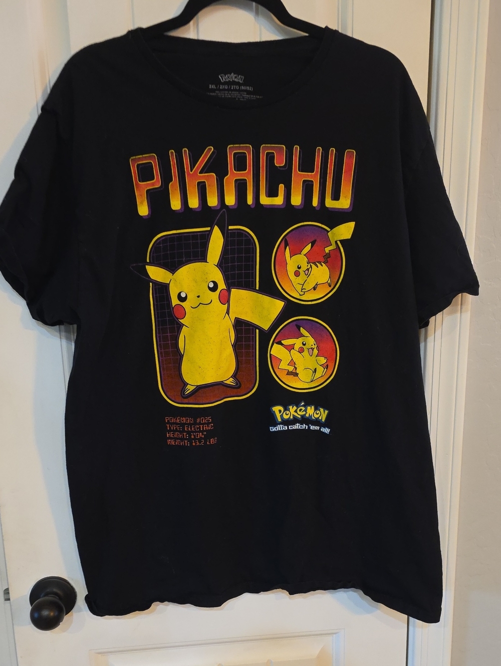 Pokemon Pikachu Black Short Sleeve Tee with Yellow and Red Graphic